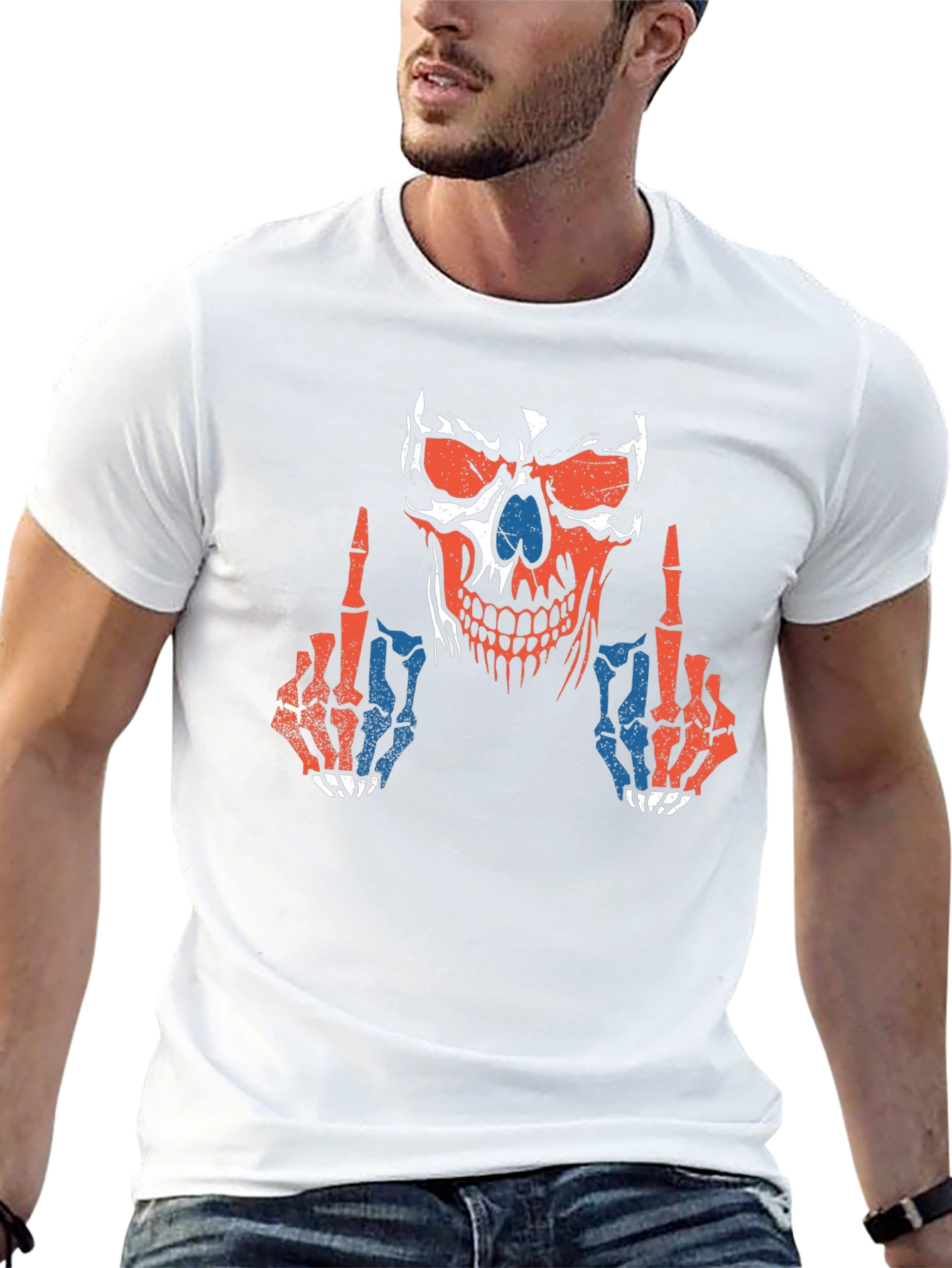 Skull Middle Finger Graphic T-Shirt
