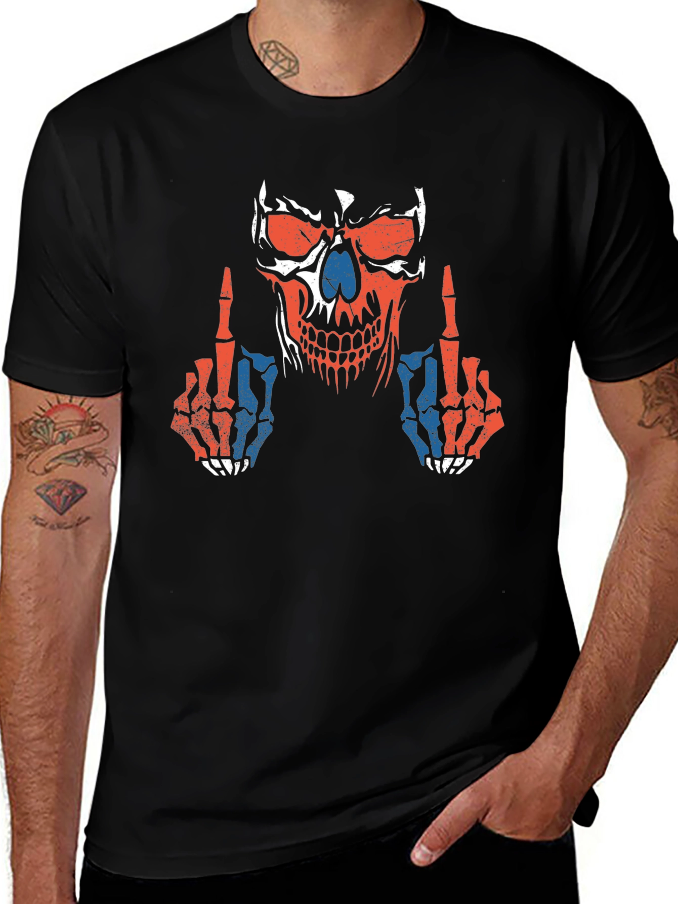 Skull Middle Finger Graphic T-Shirt