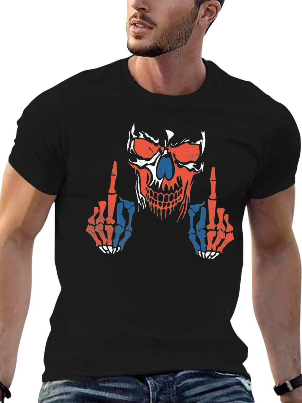 Skull Middle Finger Graphic T-Shirt