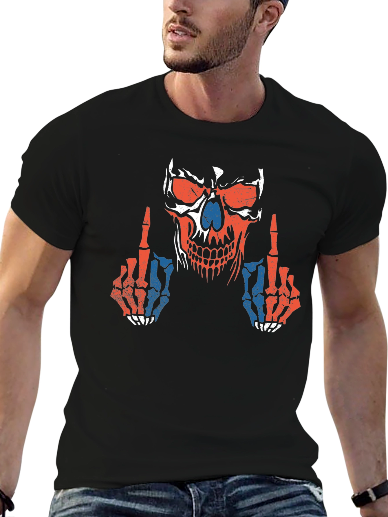 Skull Middle Finger Graphic T-Shirt
