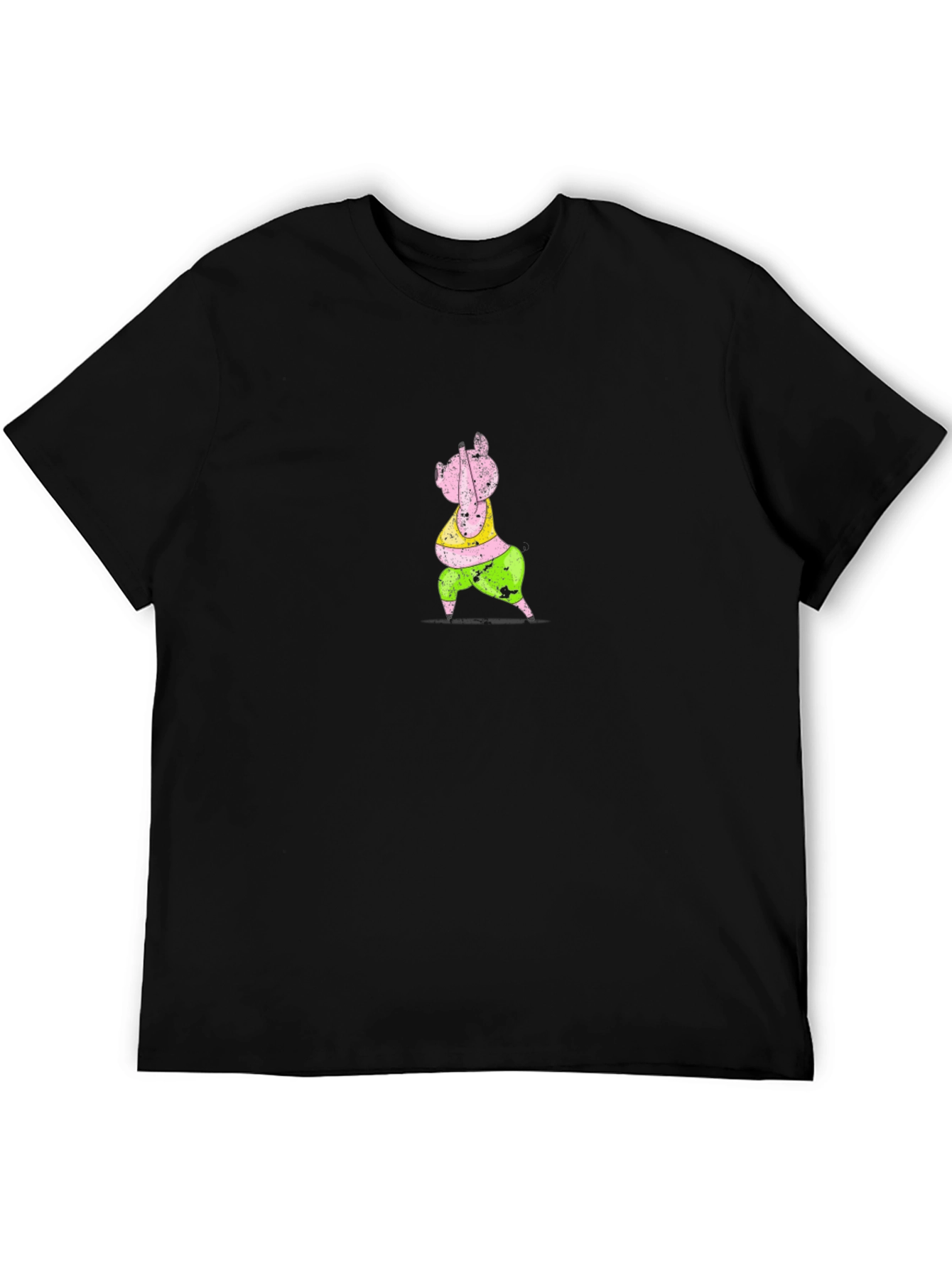 Cartoon Pig Graphic Black T-Shirt