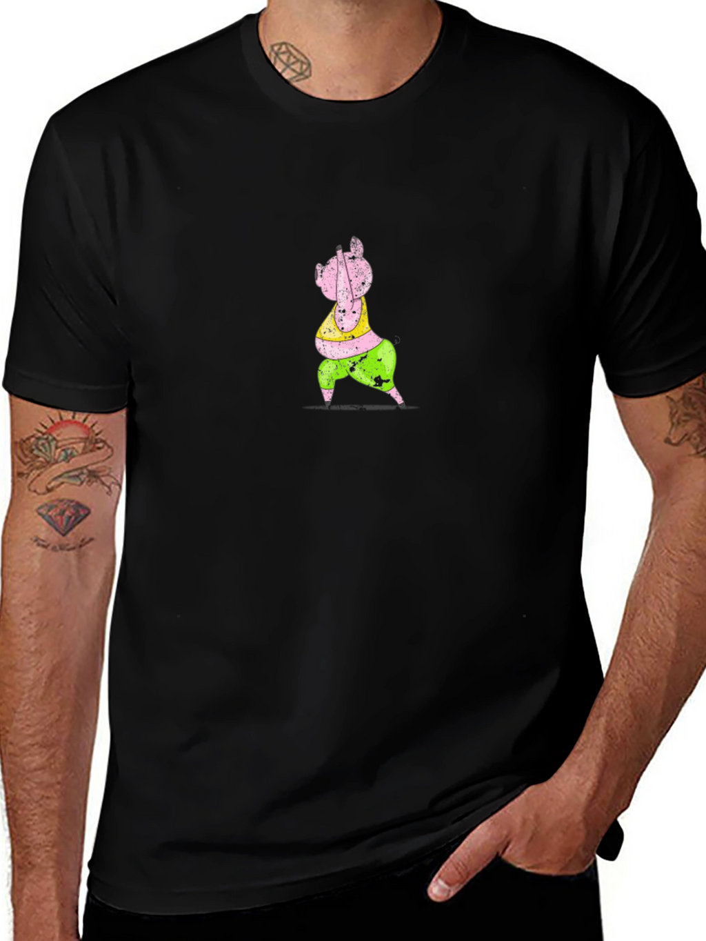 Cartoon Pig Graphic Black T-Shirt