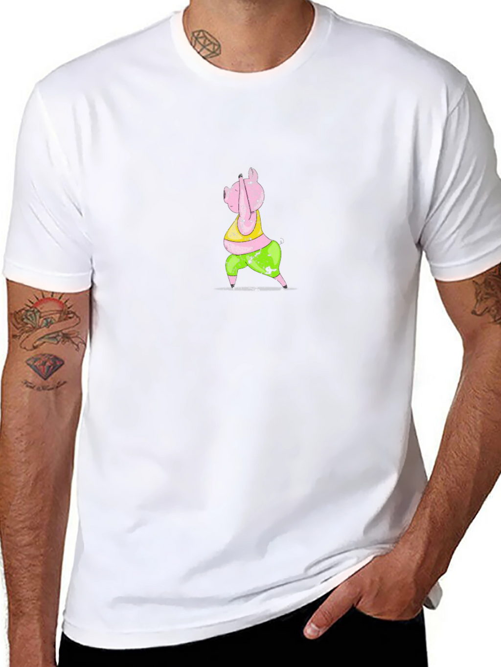 Cartoon Pig Graphic Black T-Shirt