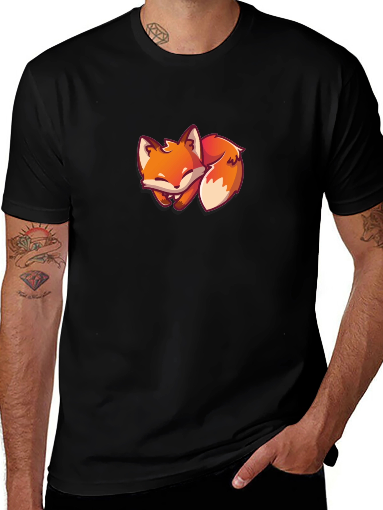 Black Fox T-Shirt - Cute Cartoon Fox Design