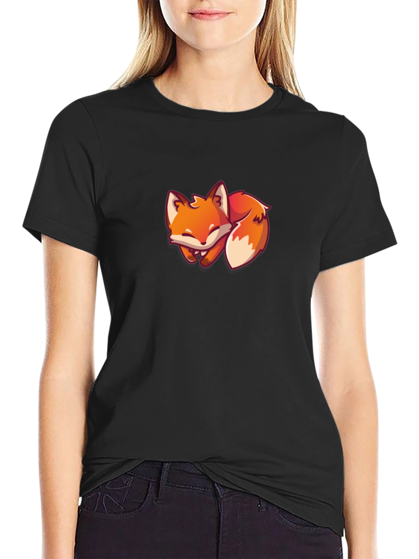 Black Fox T-Shirt - Cute Cartoon Fox Design