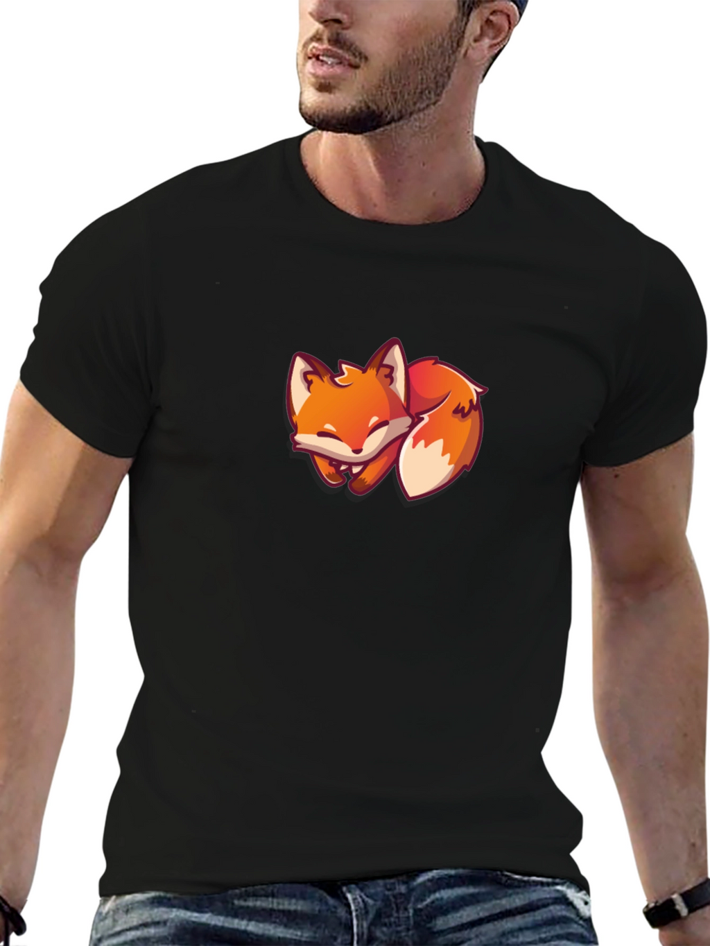 Black Fox T-Shirt - Cute Cartoon Fox Design