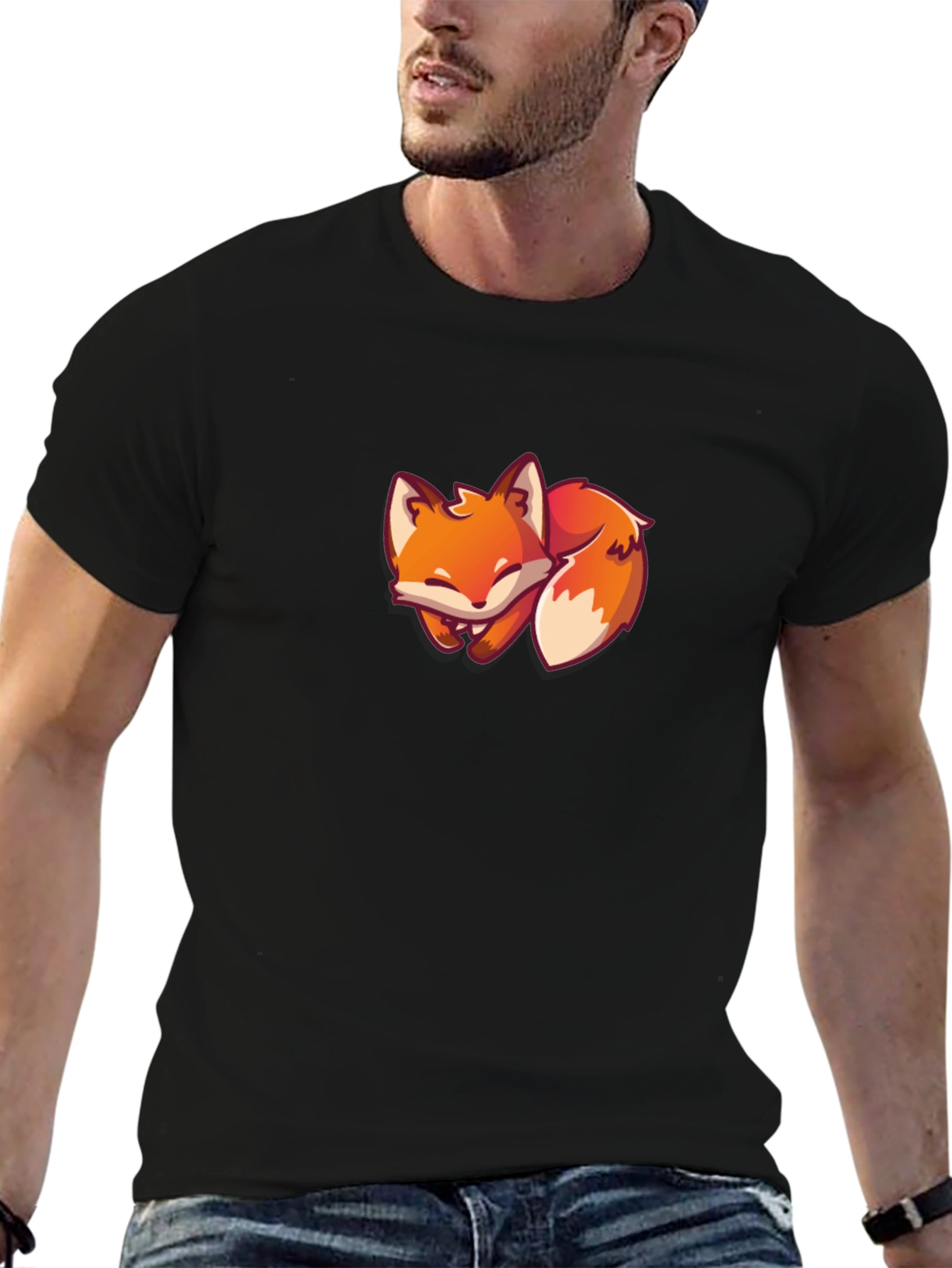 Black Fox T-Shirt - Cute Cartoon Fox Design