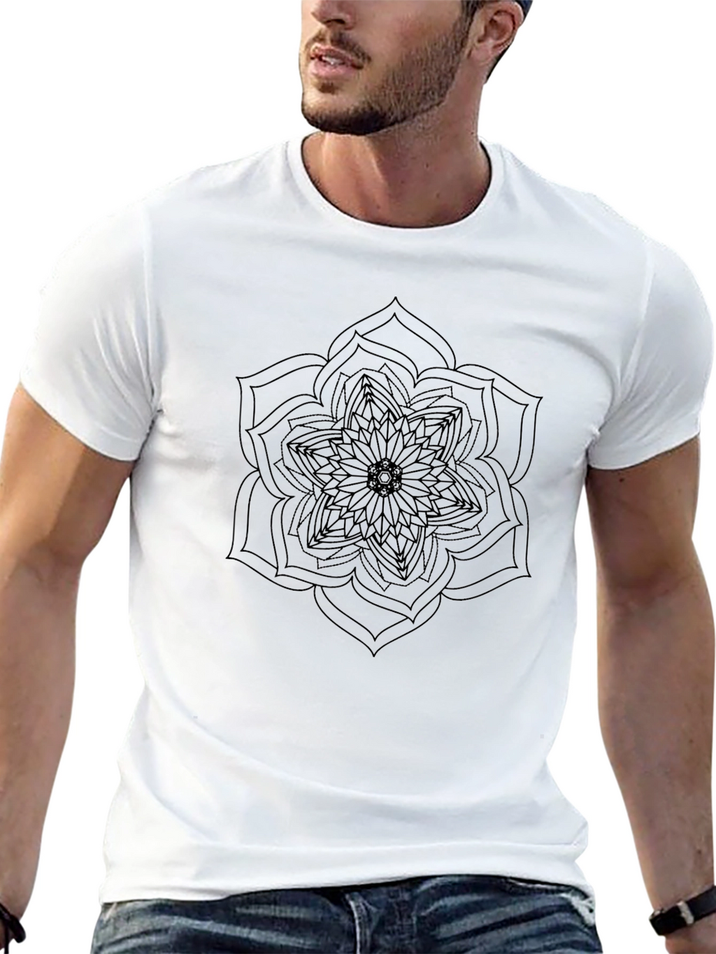 Mandala Graphic Print Mens Black T-Shirt