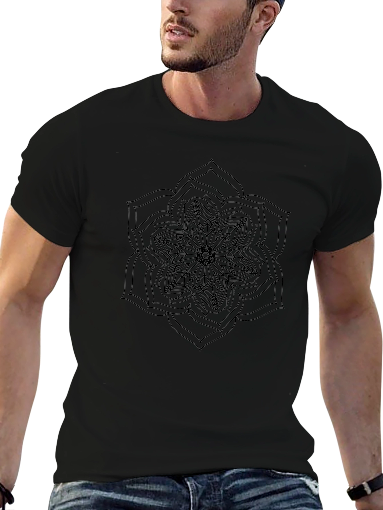 Mandala Graphic Print Mens Black T-Shirt