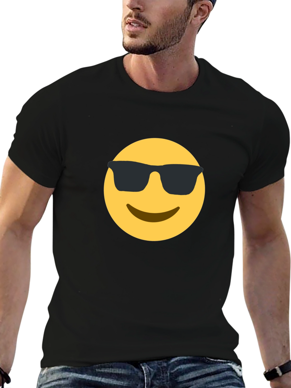Cool Emoji Graphic Tee - Black Cotton T-Shirt