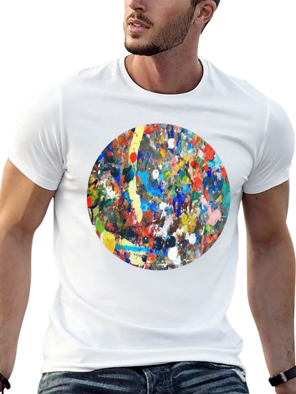 Abstract Art Circle T-Shirt - Black Crew Neck Tee