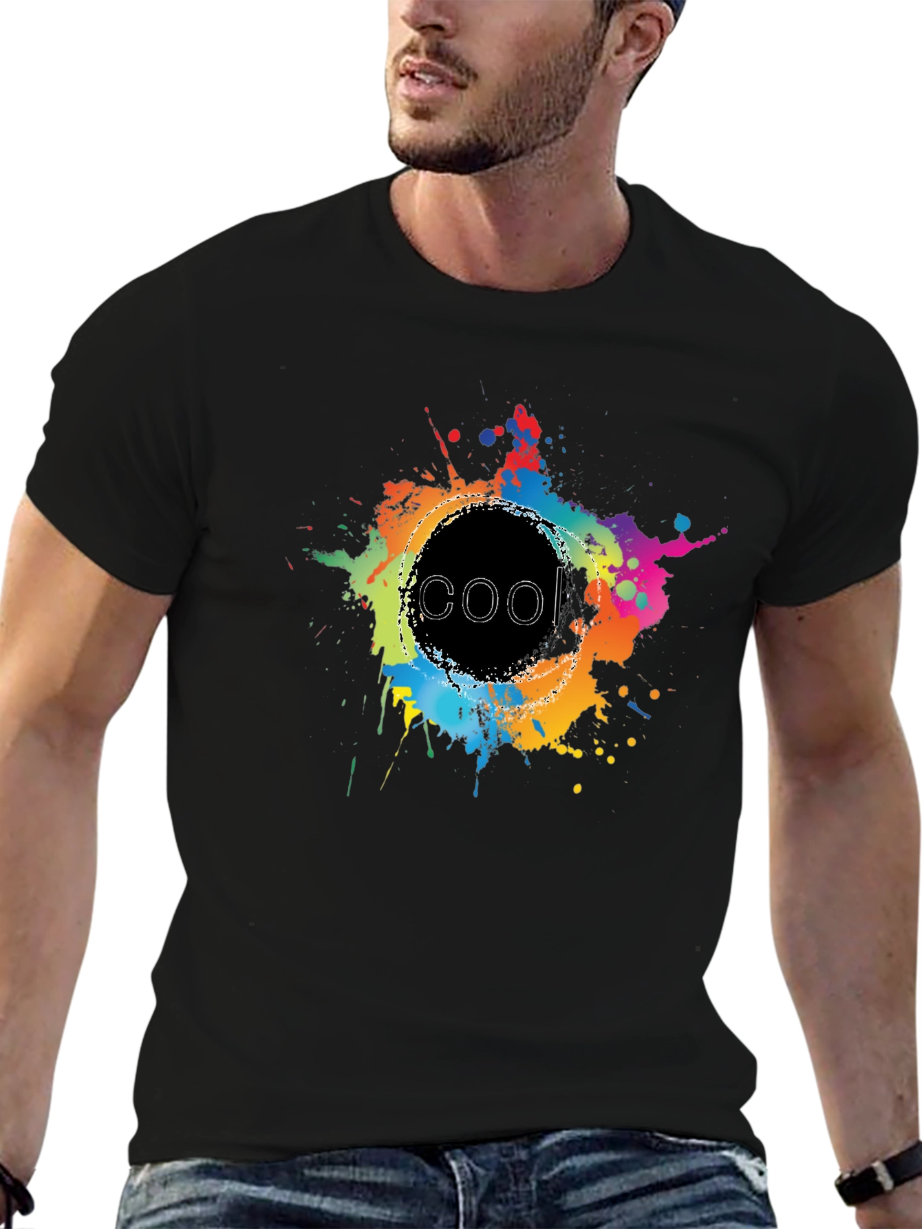 Cool Splatter Graphic Tee - Black Cotton T-Shirt