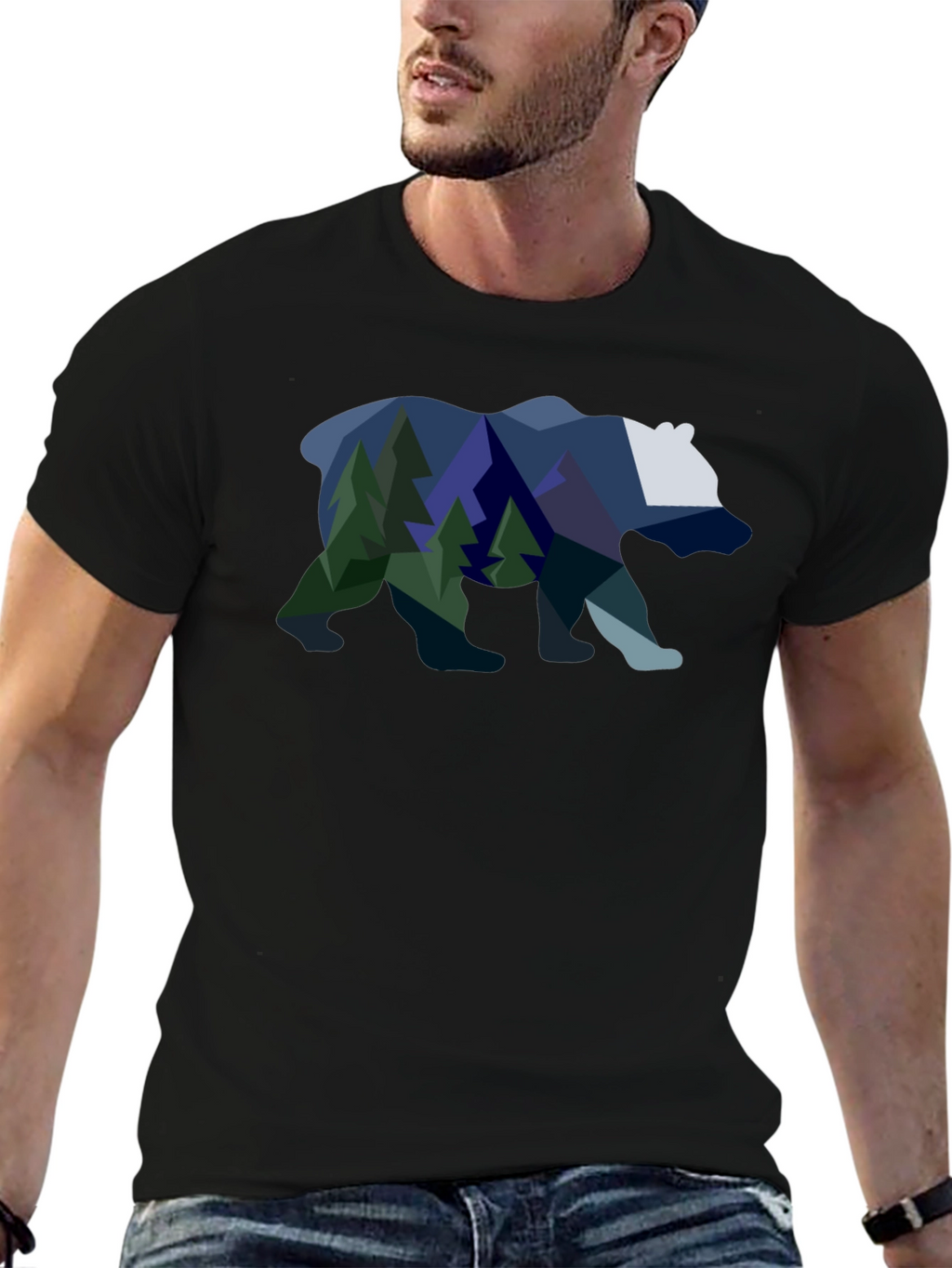 Geometric Bear & Mountain Scene Graphic Tee