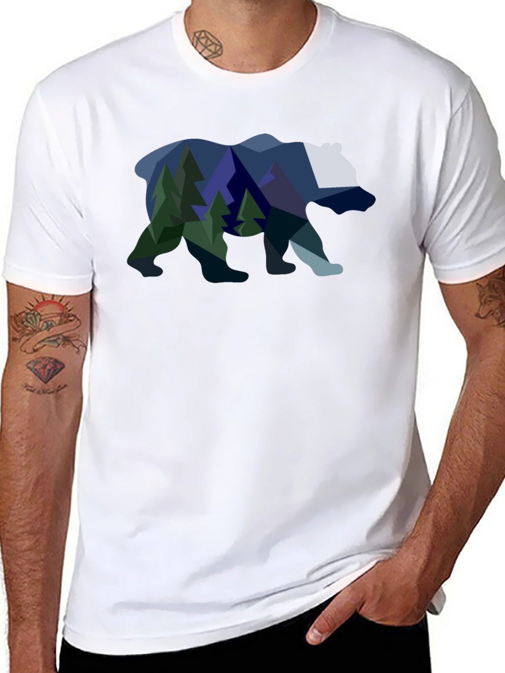 Geometric Bear & Mountain Scene Graphic Tee