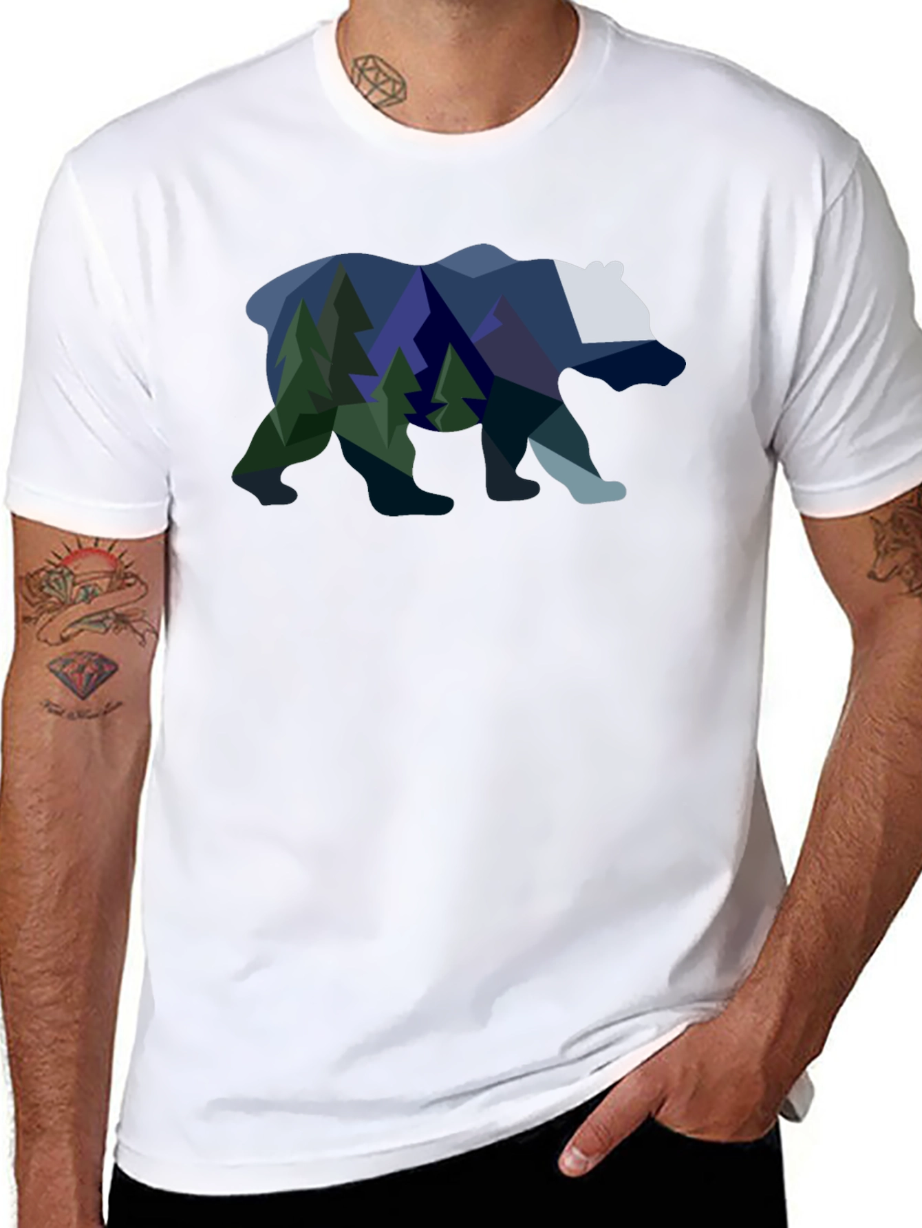 Geometric Bear & Mountain Scene Graphic Tee