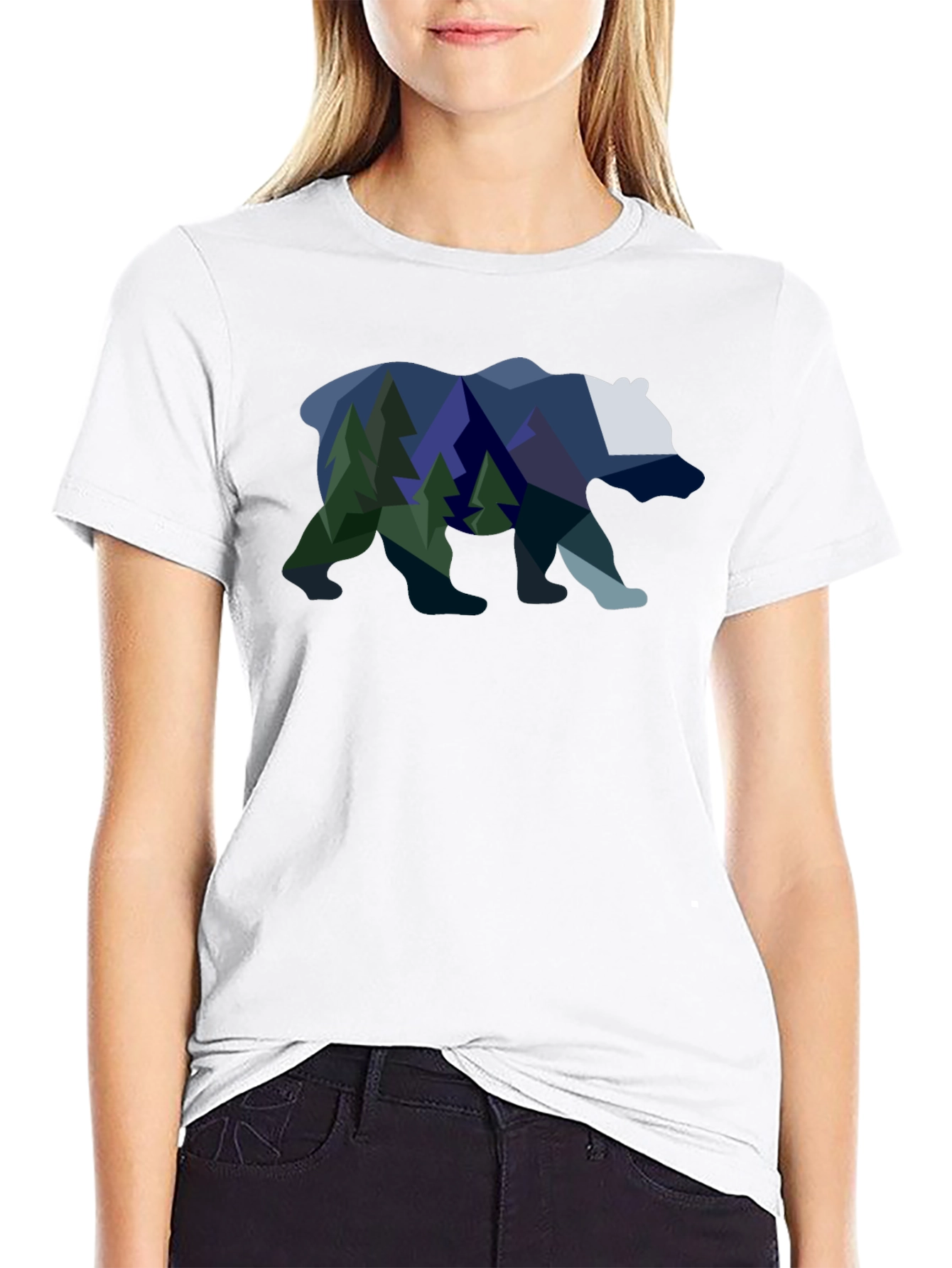 Geometric Bear & Mountain Scene Graphic Tee
