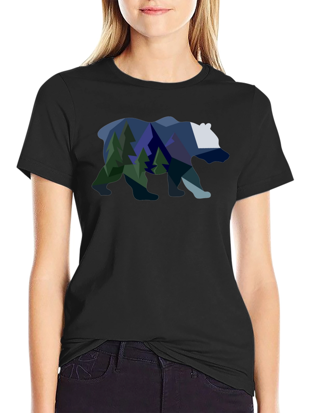 Geometric Bear & Mountain Scene Graphic Tee