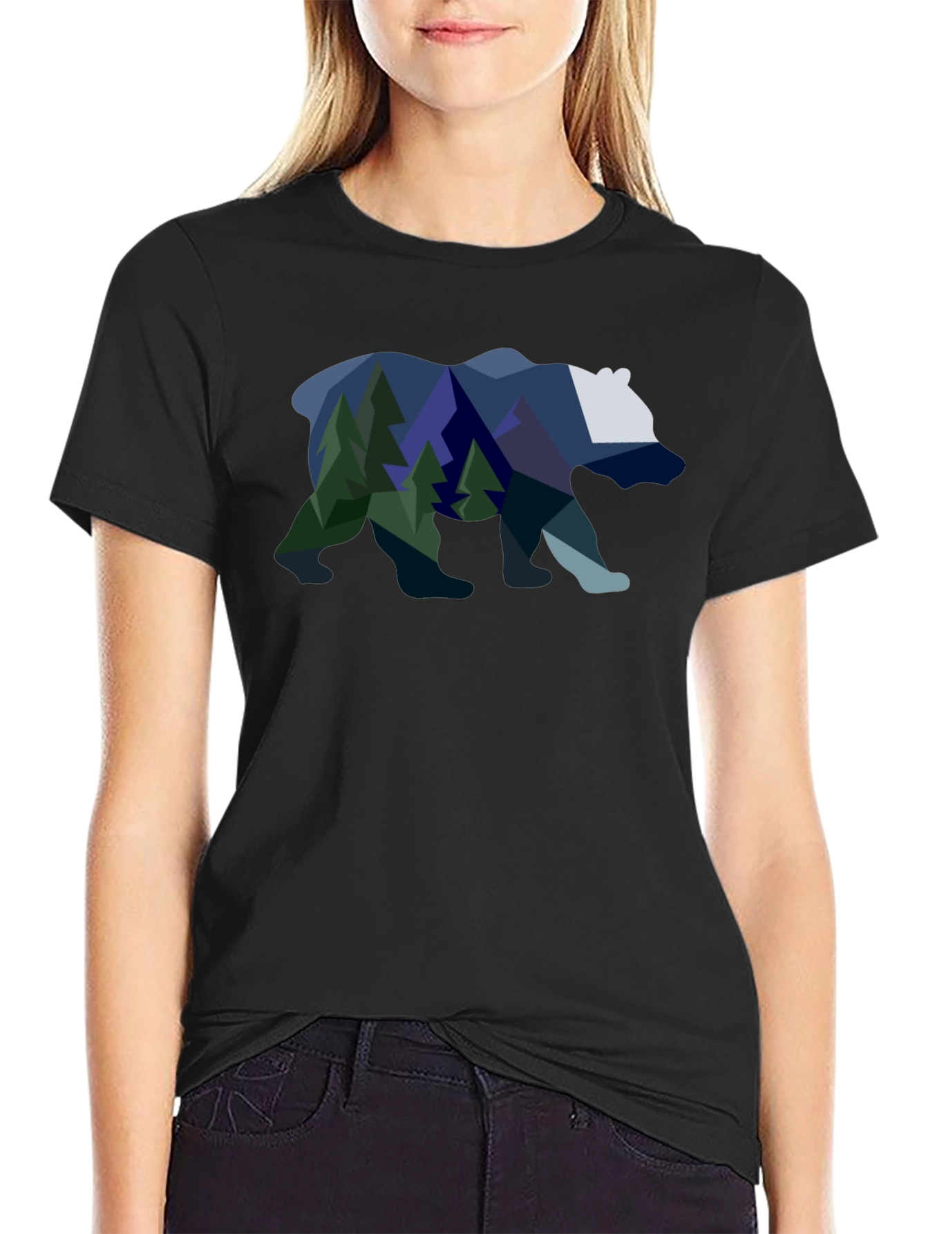 Geometric Bear & Mountain Scene Graphic Tee