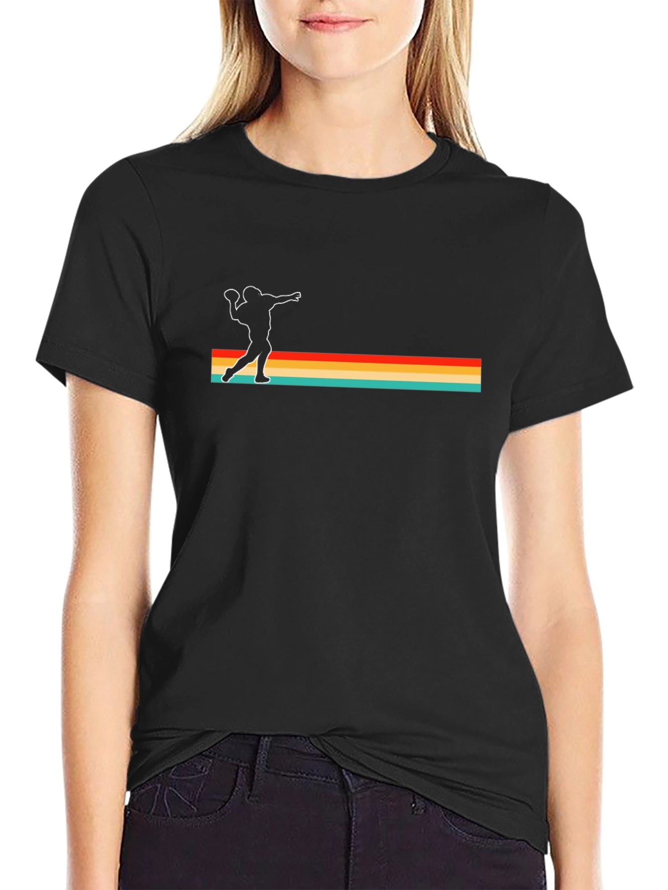 Retro Football Player Graphic Tee - Black