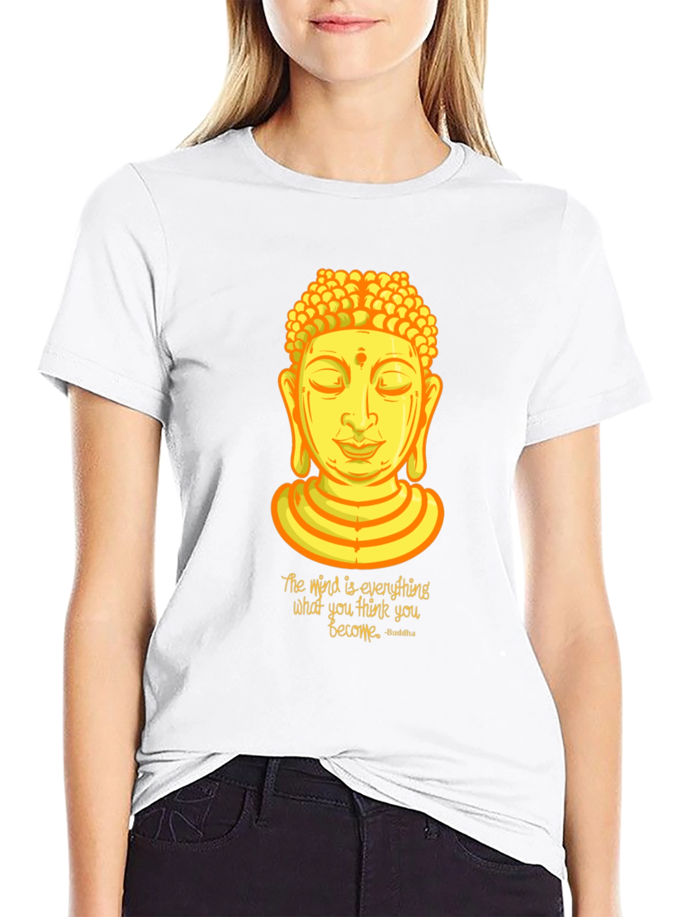 Buddha Quote Graphic Print Crew Neck T-Shirt