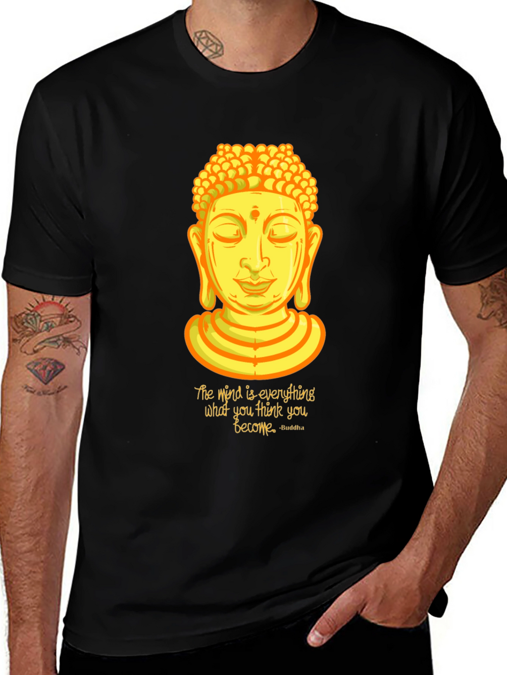 Buddha Quote Graphic Print Crew Neck T-Shirt