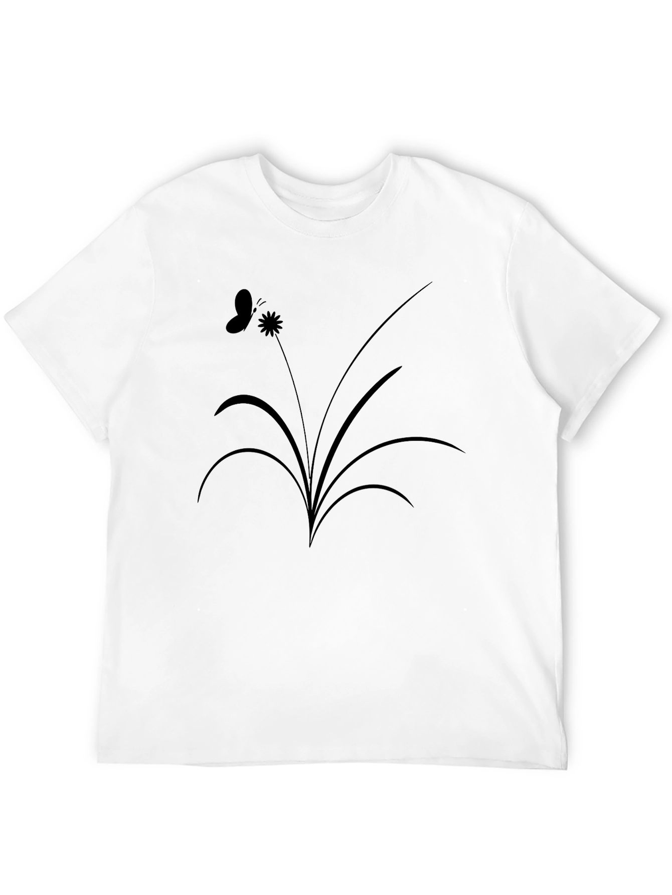Black Graphic Tee: Butterfly & Floral Design