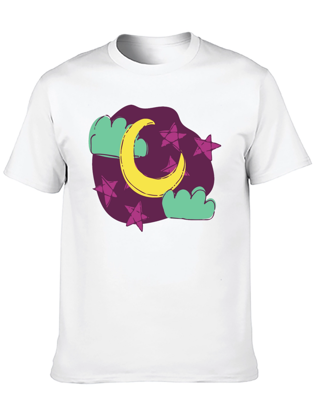 Dreamy Moon & Stars Graphic Tee - Black Cotton