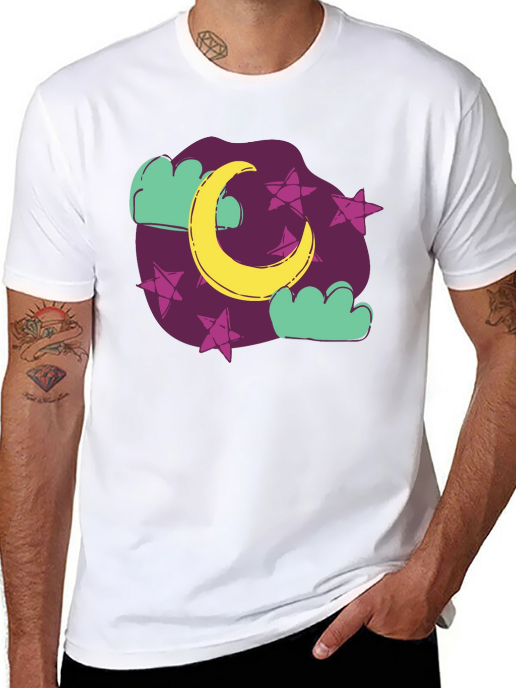 Dreamy Moon & Stars Graphic Tee - Black Cotton