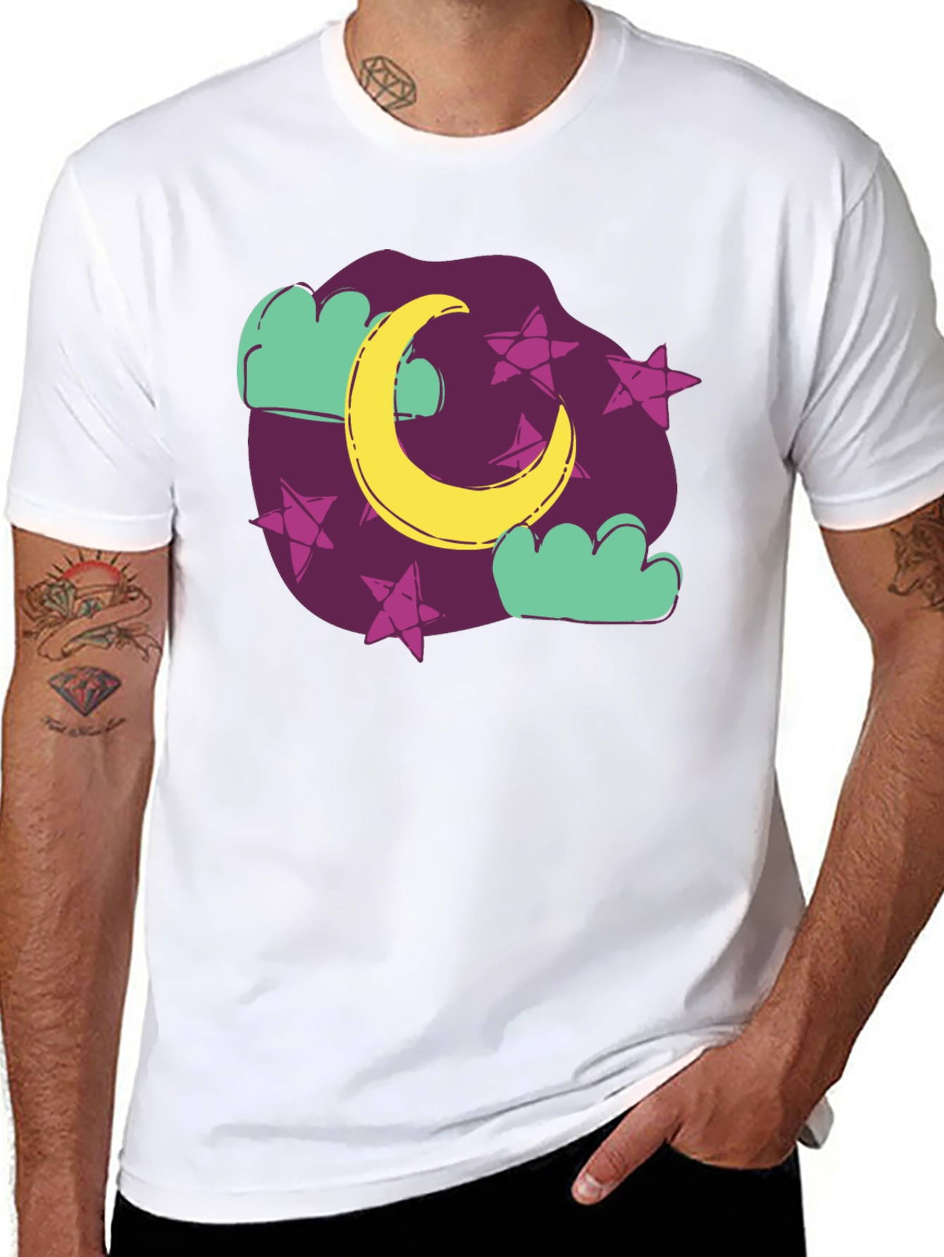 Dreamy Moon & Stars Graphic Tee - Black Cotton