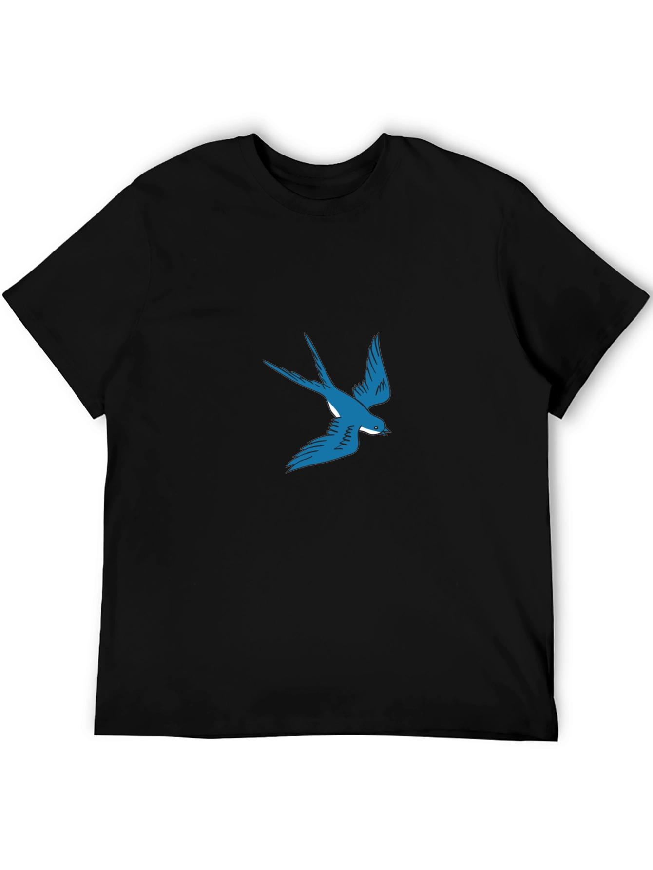 Blue Swallow Graphic Black T-Shirt