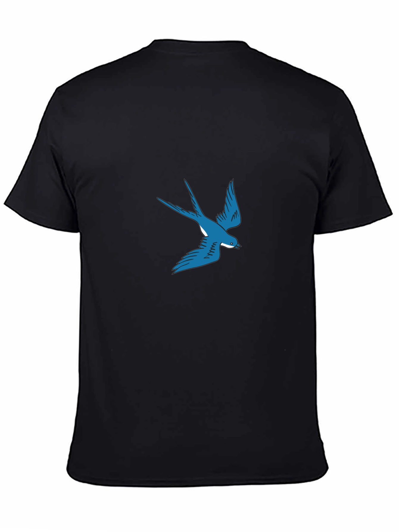 Blue Swallow Graphic Black T-Shirt