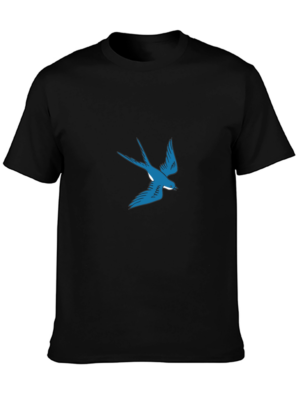 Blue Swallow Graphic Black T-Shirt