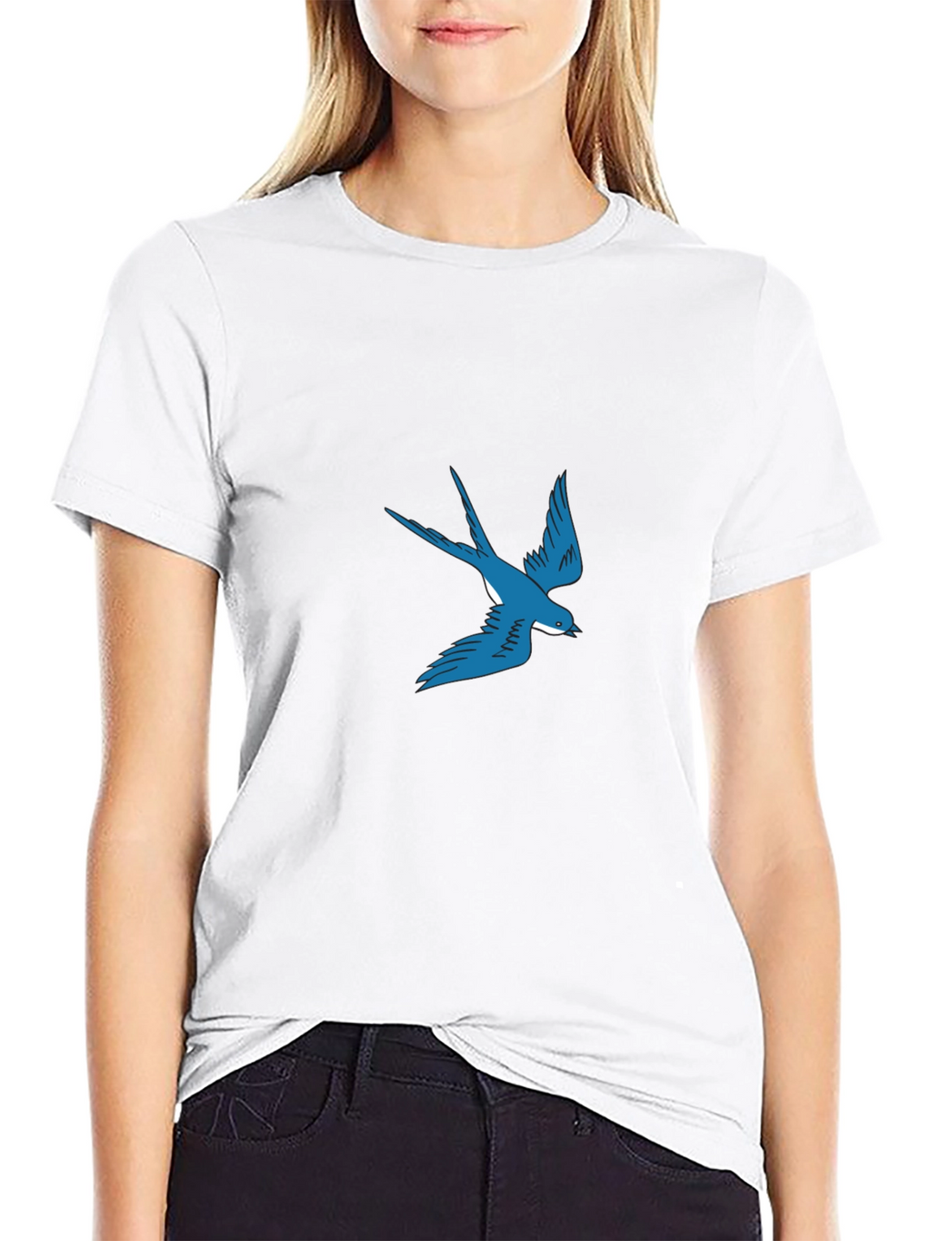 Blue Swallow Graphic Black T-Shirt