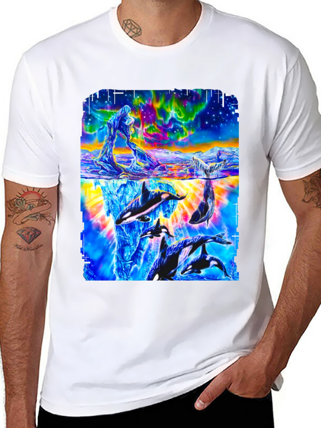 Orca Aurora Borealis Graphic Print T-Shirt