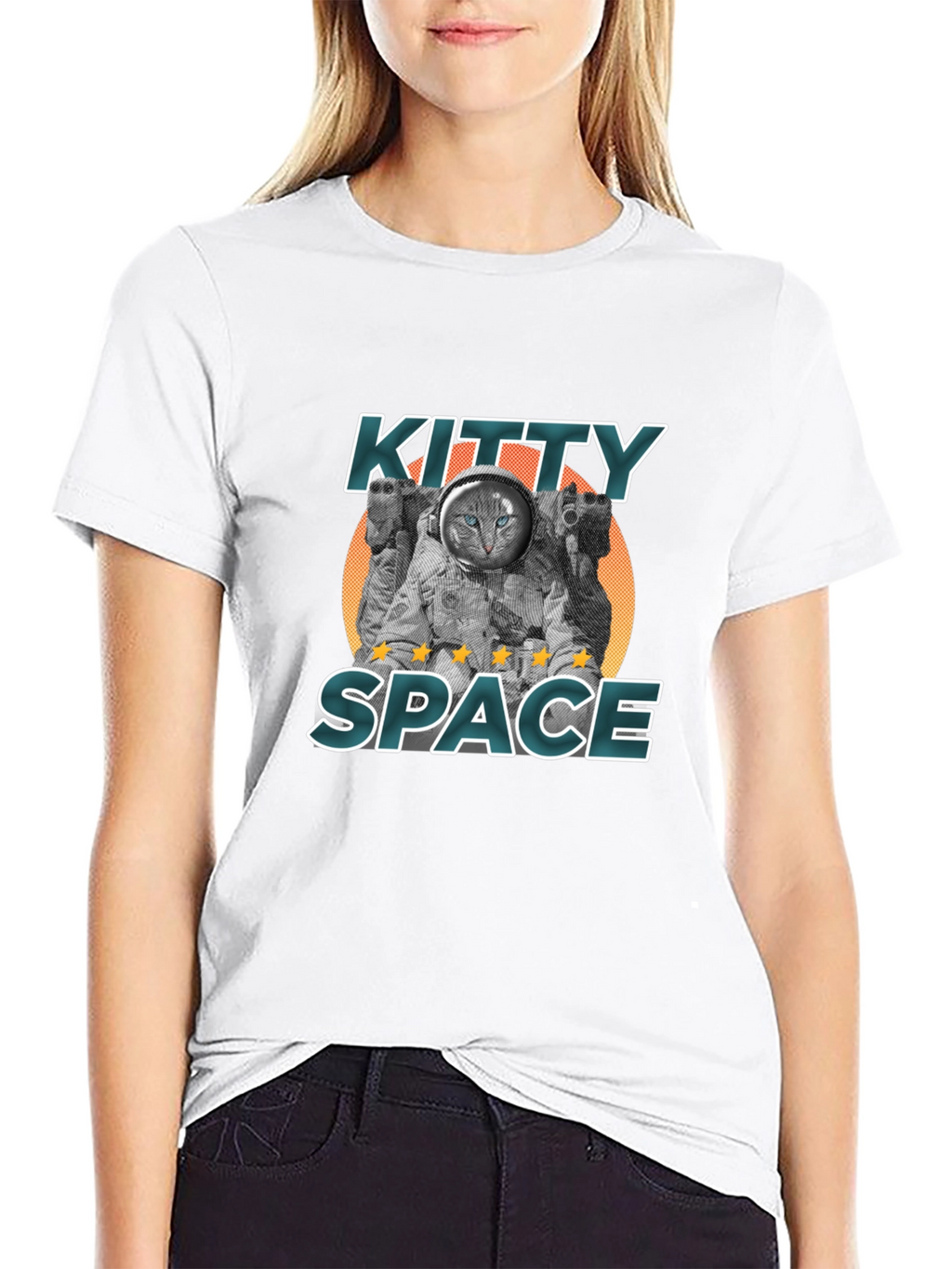 Kitty Space Black T-Shirt - Astronaut Cat Design