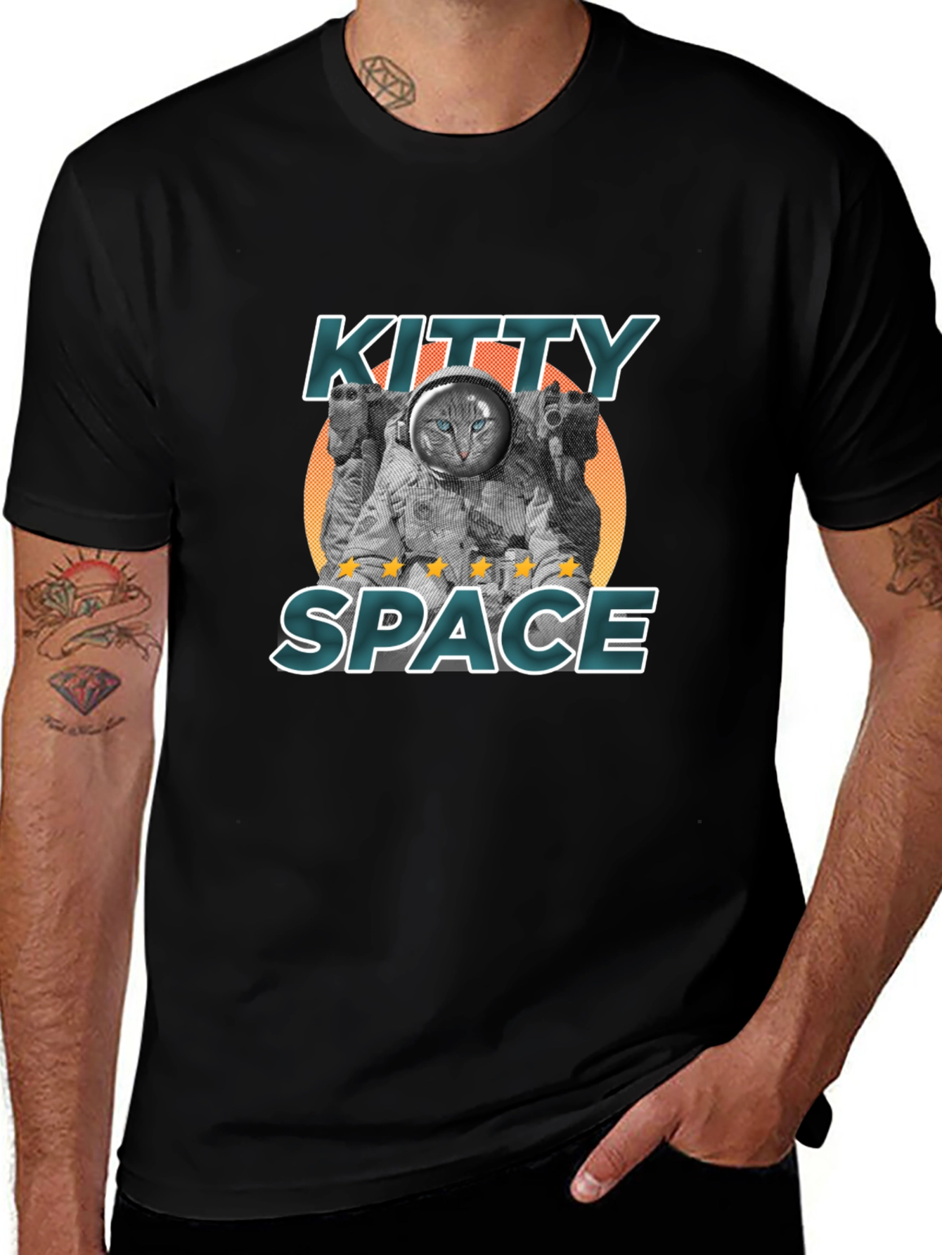 Kitty Space Black T-Shirt - Astronaut Cat Design