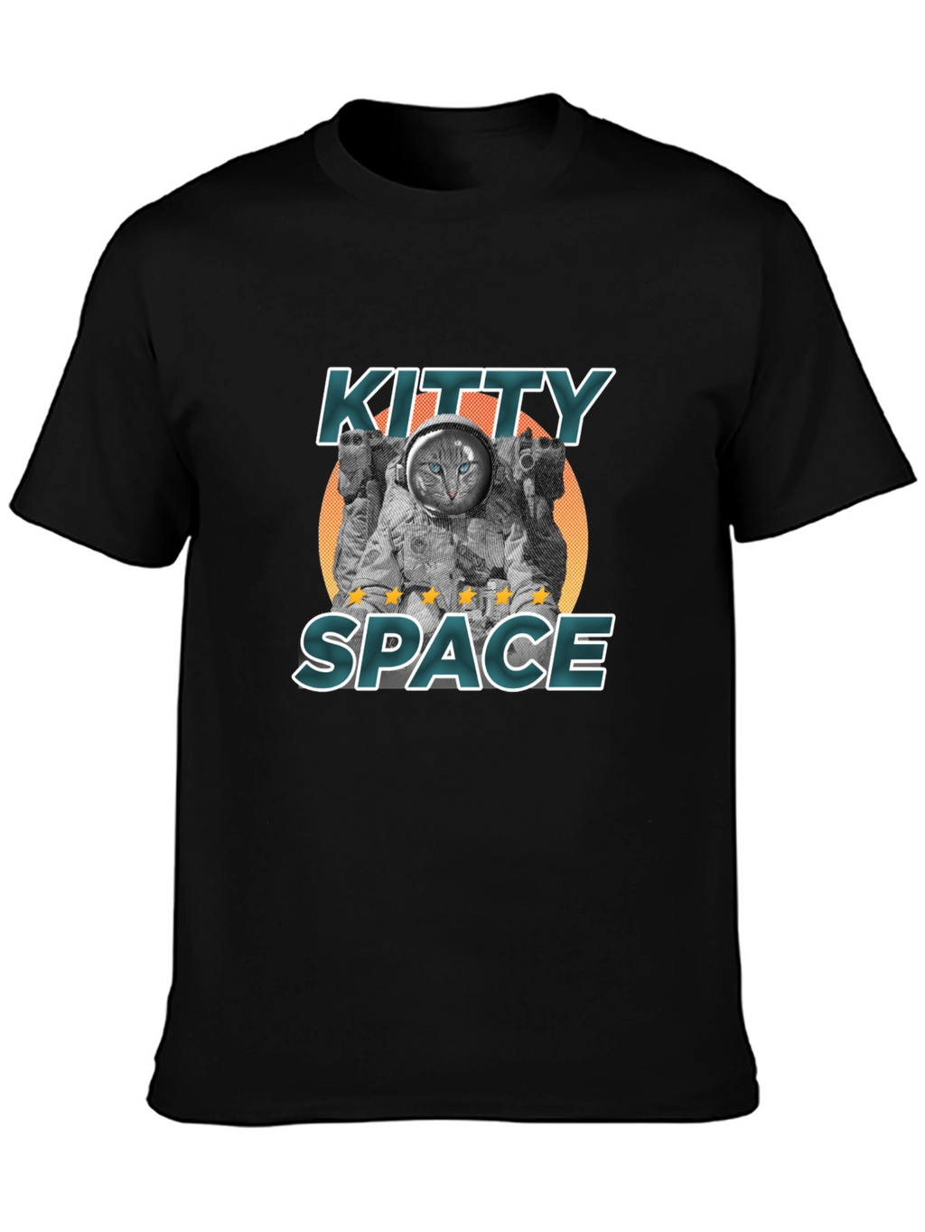 Kitty Space Black T-Shirt - Astronaut Cat Design