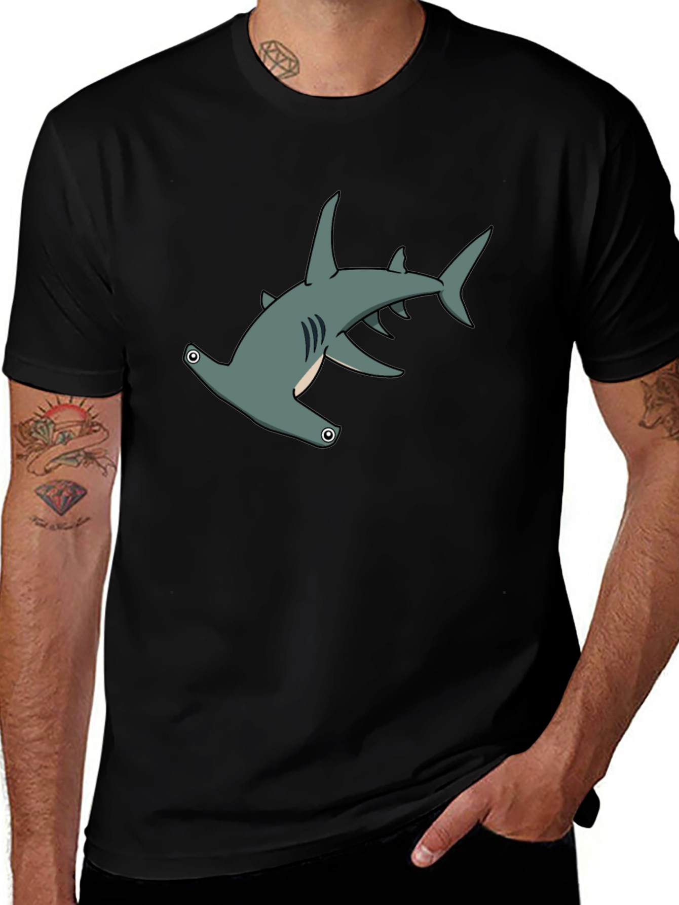 Hammerhead Shark Graphic Tee - Black Cotton