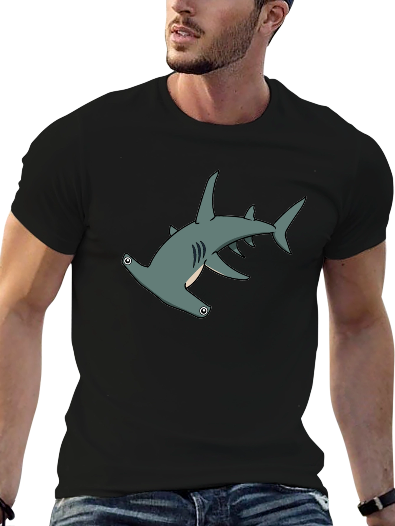 Hammerhead Shark Graphic Tee - Black Cotton