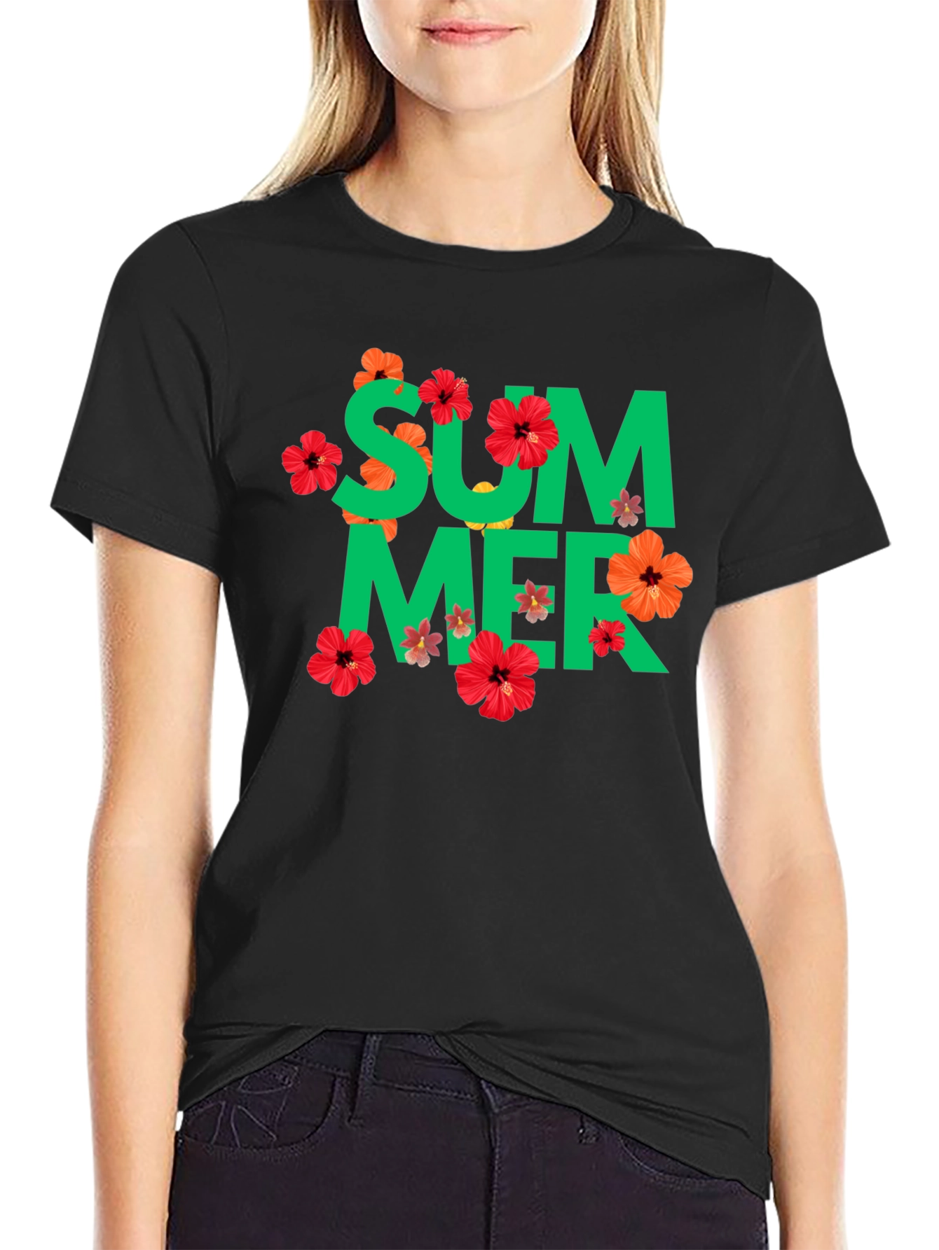 Summer Floral Graphic Tee - Black