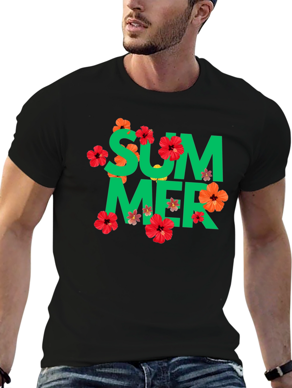 Summer Floral Graphic Tee - Black