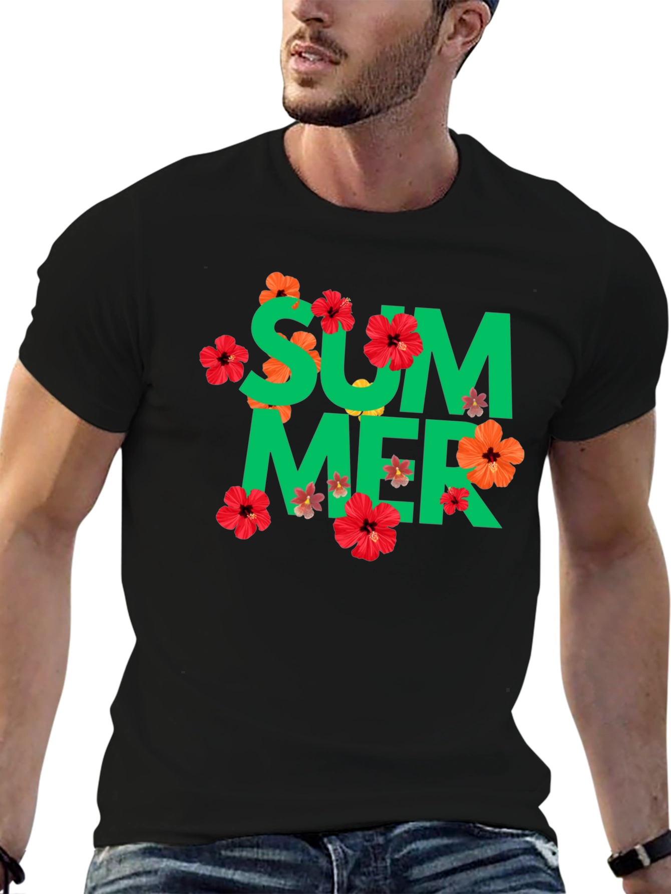 Summer Floral Graphic Tee - Black