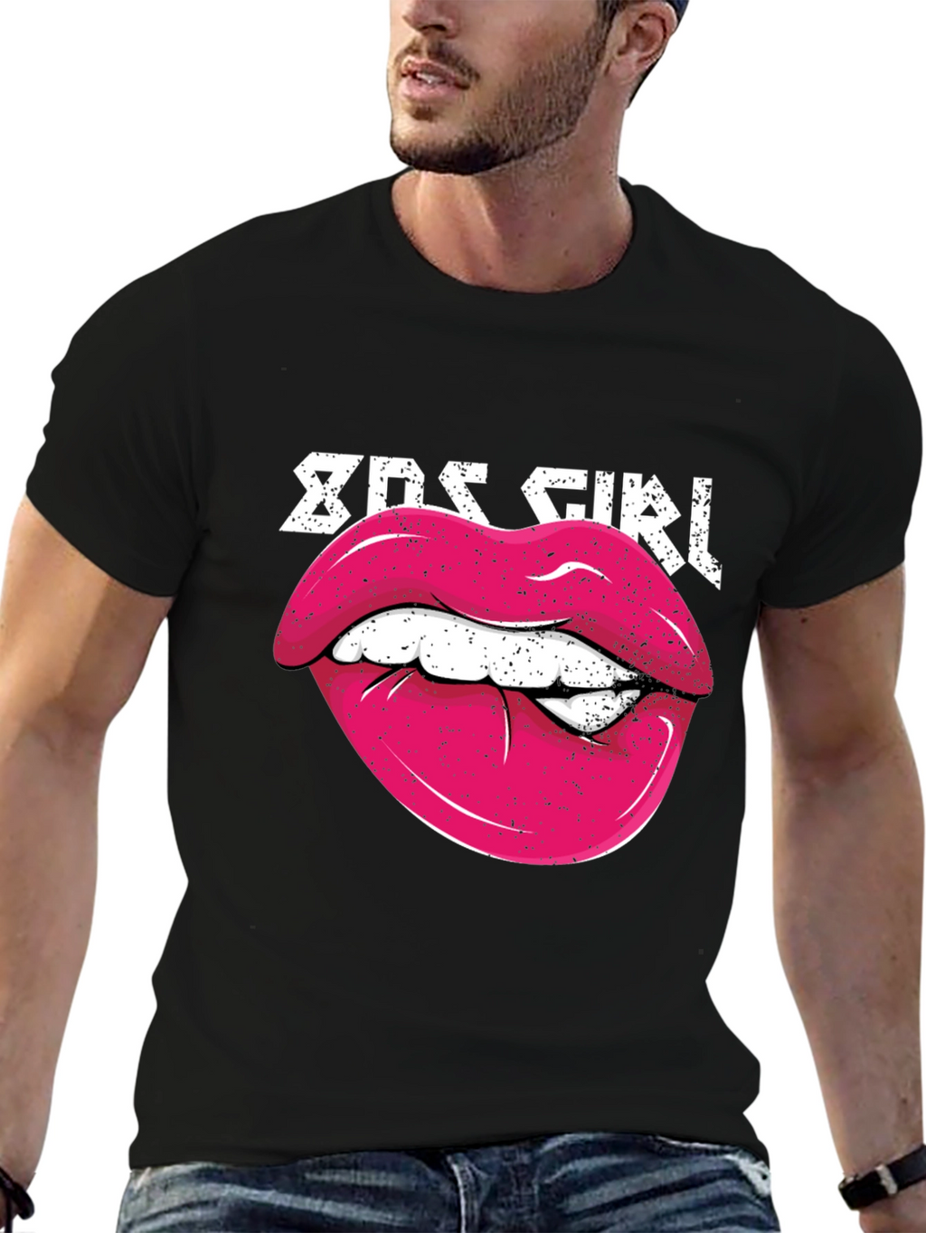 80s Girl Lips Graphic Tee - Retro Style Shirt