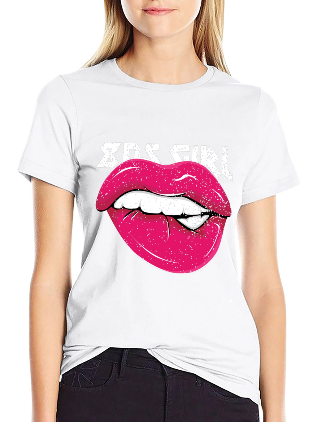 80s Girl Lips Graphic Tee - Retro Style Shirt