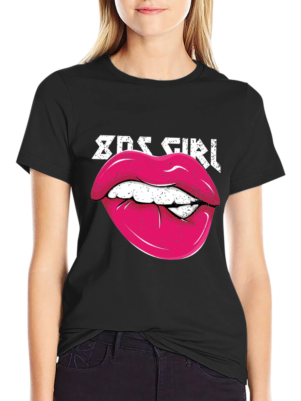 80s Girl Lips Graphic Tee - Retro Style Shirt