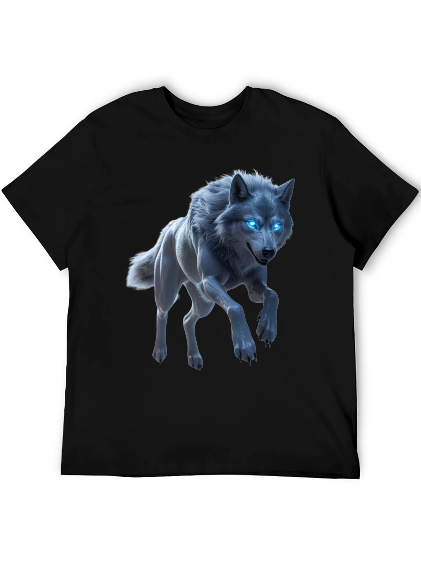 Mystic Wolf Graphic Tee - Glowing Blue Eyes