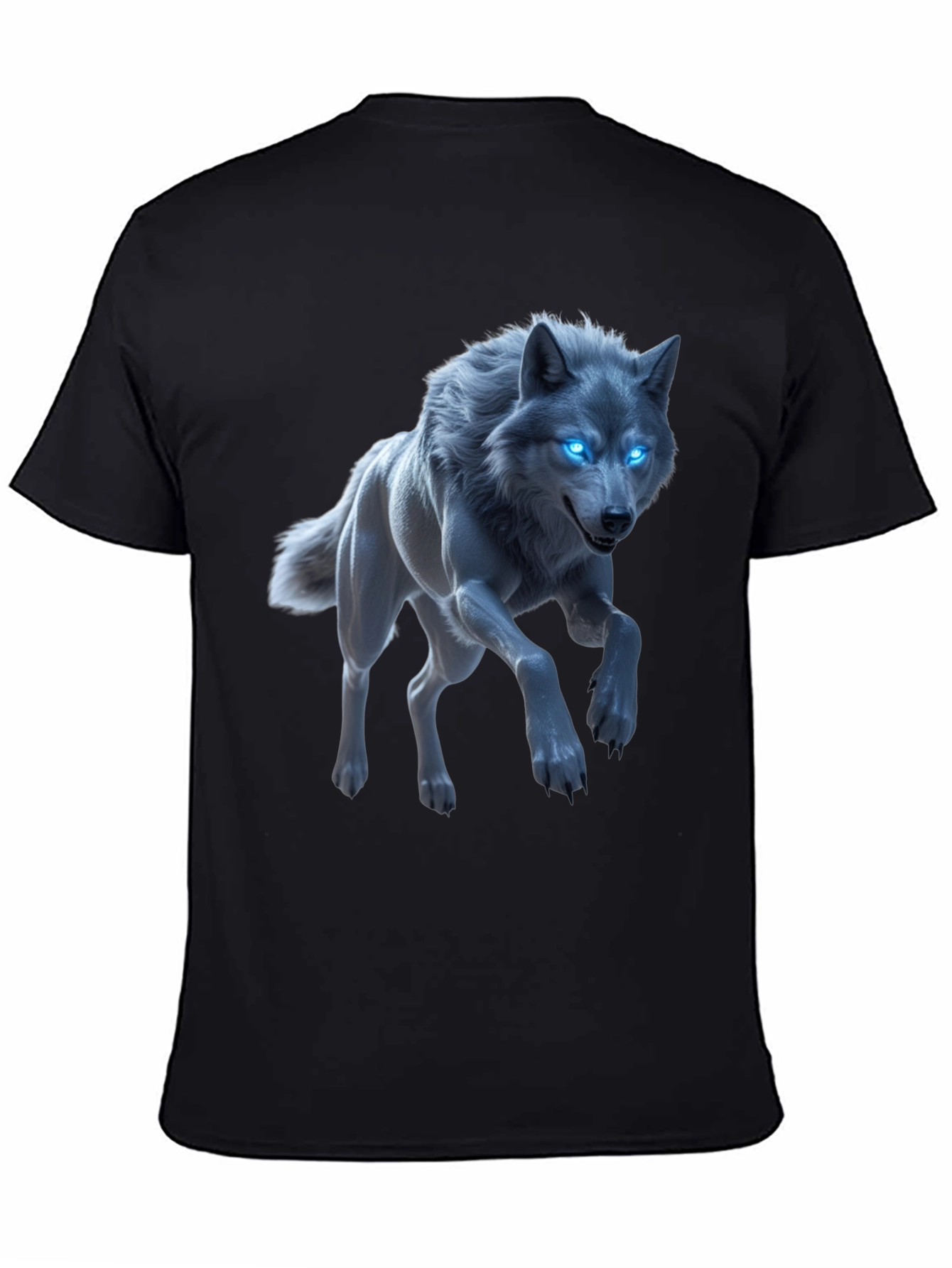Mystic Wolf Graphic Tee - Glowing Blue Eyes