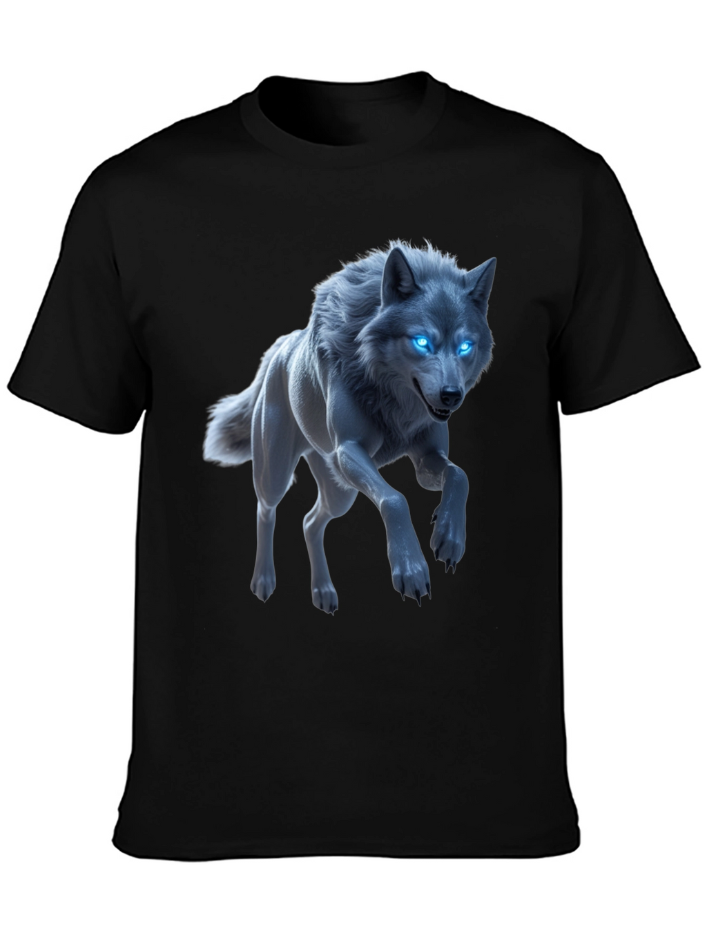 Mystic Wolf Graphic Tee - Glowing Blue Eyes