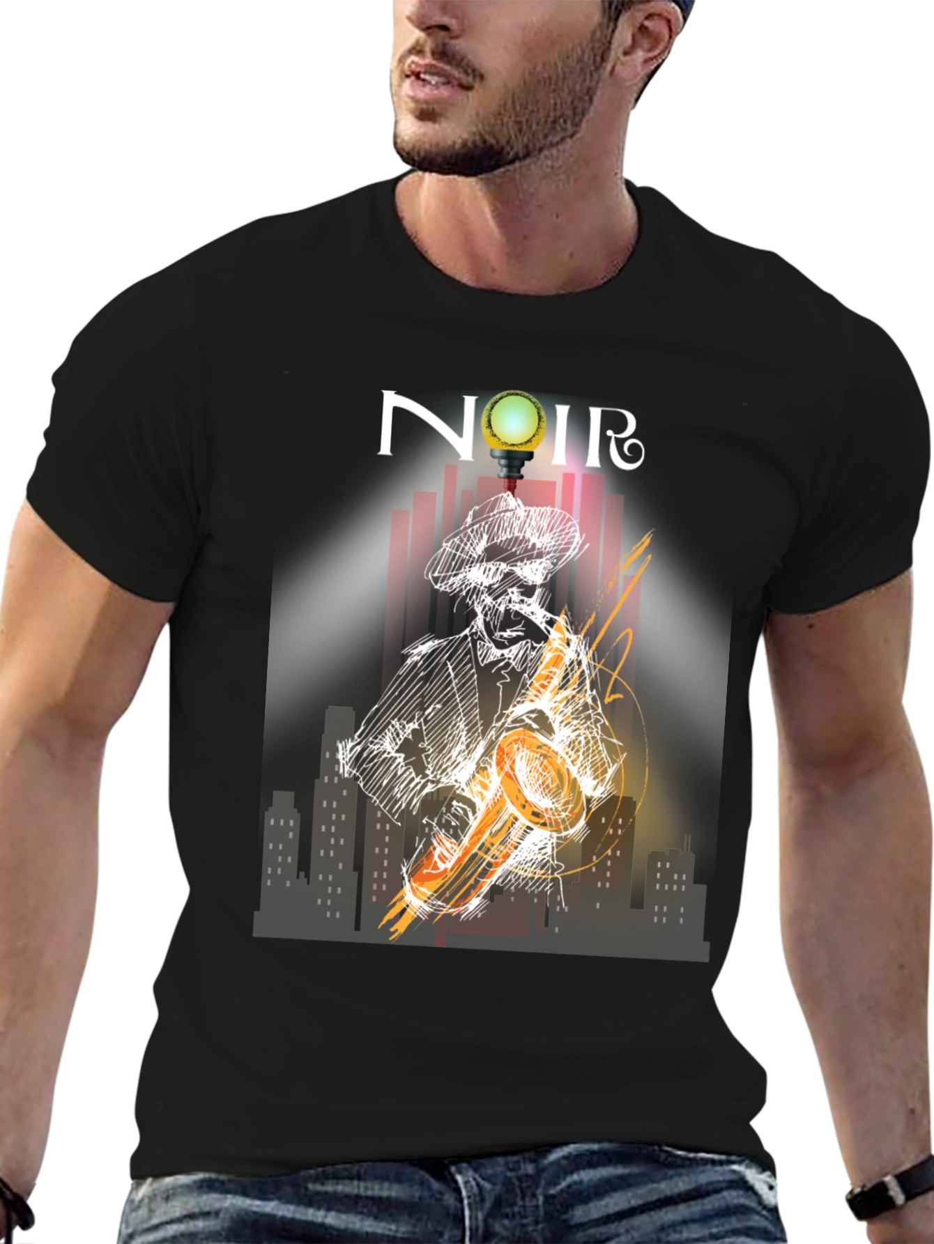 Noir Saxophone Graphic Tee - Cool Musician T-Shirt