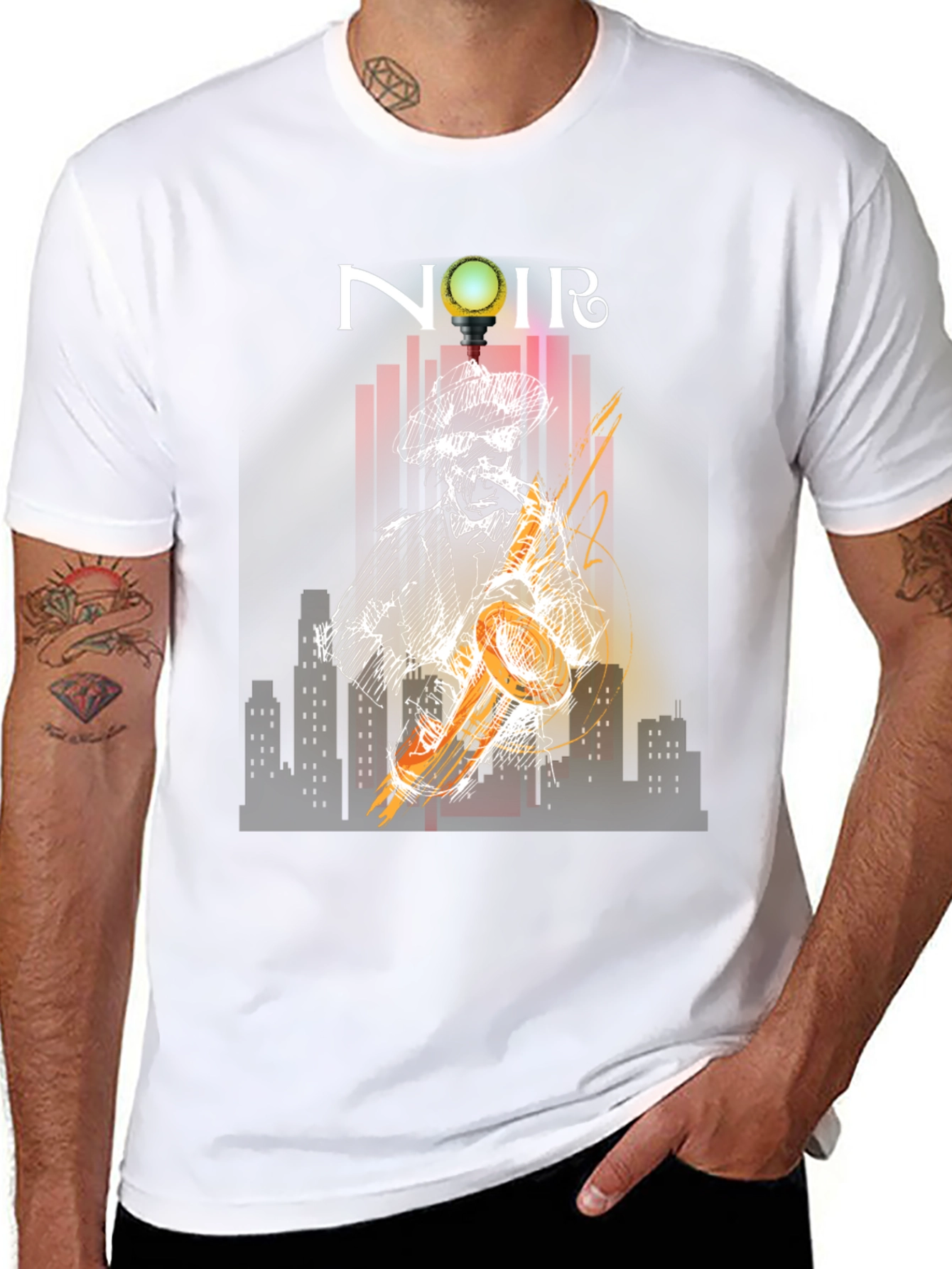 Noir Saxophone Graphic Tee - Cool Musician T-Shirt